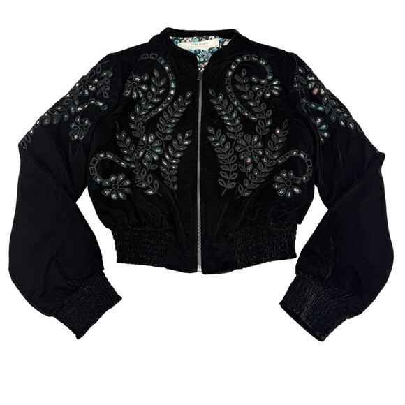 ZARA Velvet Eyelet Cut Out Bomber Jacket Size Small - Picture 6 of 9
